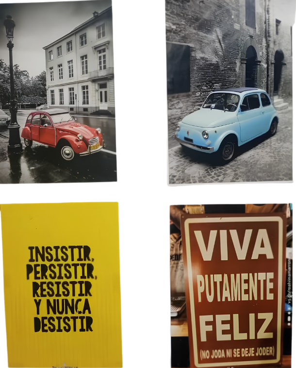 Detalle de los cuadros y carteles retro de la pared de CRONO